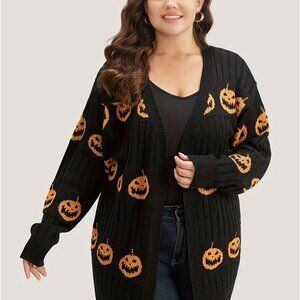 Bloomchic Jack-O-Lantern Cardigan Ribbed Knit Open Front US 12